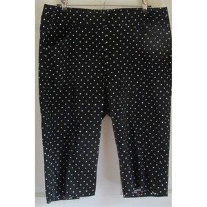 Larry Levine Women Black & White Polka Dot Hi-Rise Flat Front Capri Pants Sze 10